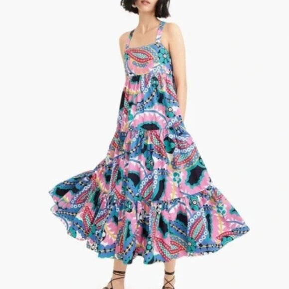 J Crew Ratti Kaleidoscope Floral Tiered Maxi Apron Dress - Picture 2 of 11